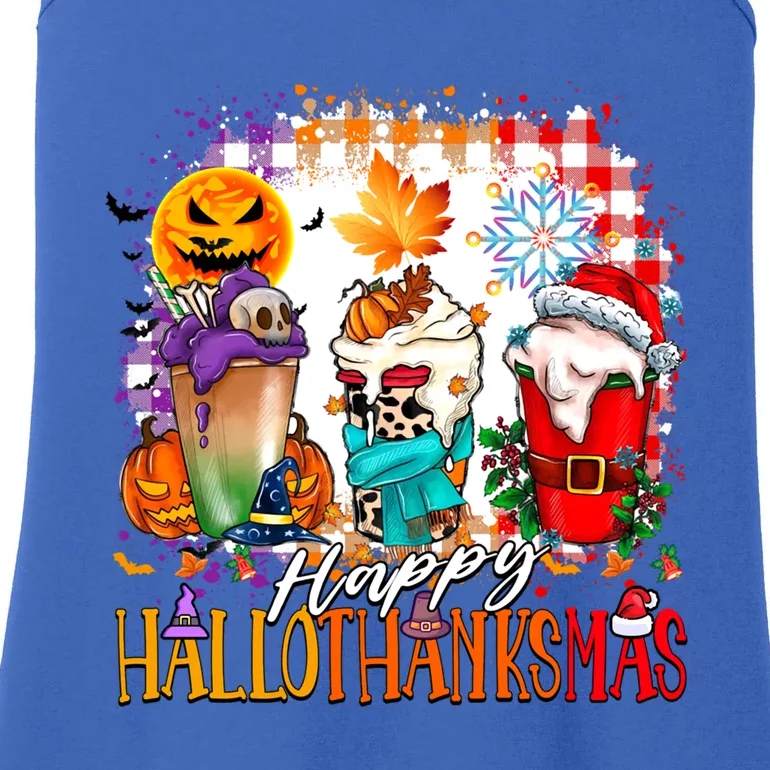 Halloween Thanksgiving Happy Hallothanksmas Coffee Latte Gift Ladies Essential Tank