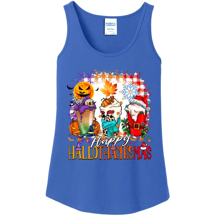 Halloween Thanksgiving Happy Hallothanksmas Coffee Latte Gift Ladies Essential Tank