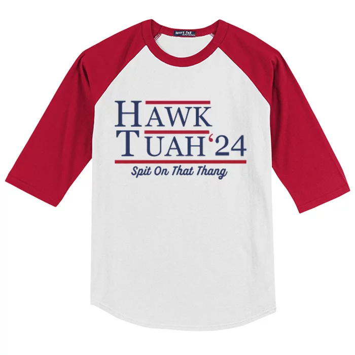 Hawk Tuah Hawk Tuah 2024 Spit On That Thang Kids Colorblock Raglan Jersey