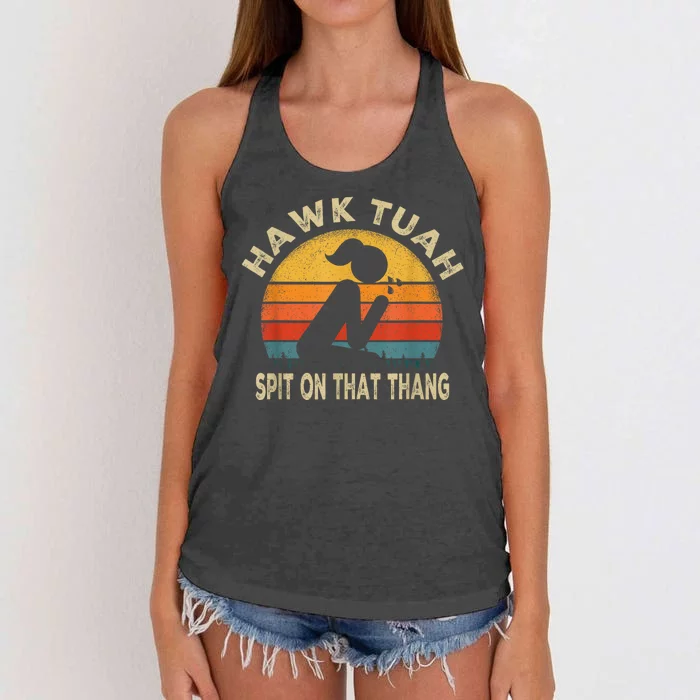 Hawk Tuah Hawk Tuah Spit On That Thang Funny Women's Knotted Racerback Tank