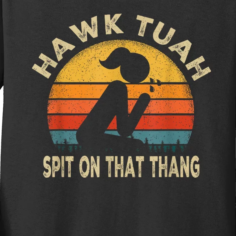 Hawk Tuah Hawk Tuah Spit On That Thang Funny Kids Long Sleeve Shirt