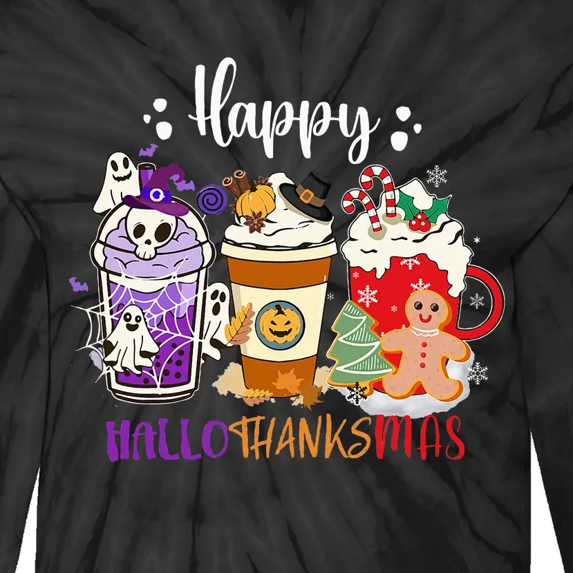 Halloween Thanksgiving Happy HalloThanksMas Coffee Latte Tie-Dye Long Sleeve Shirt