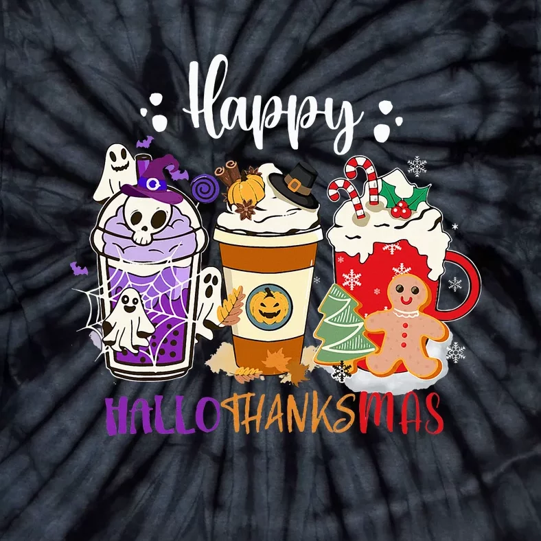 Halloween Thanksgiving Happy HalloThanksMas Coffee Latte Tie-Dye T-Shirt