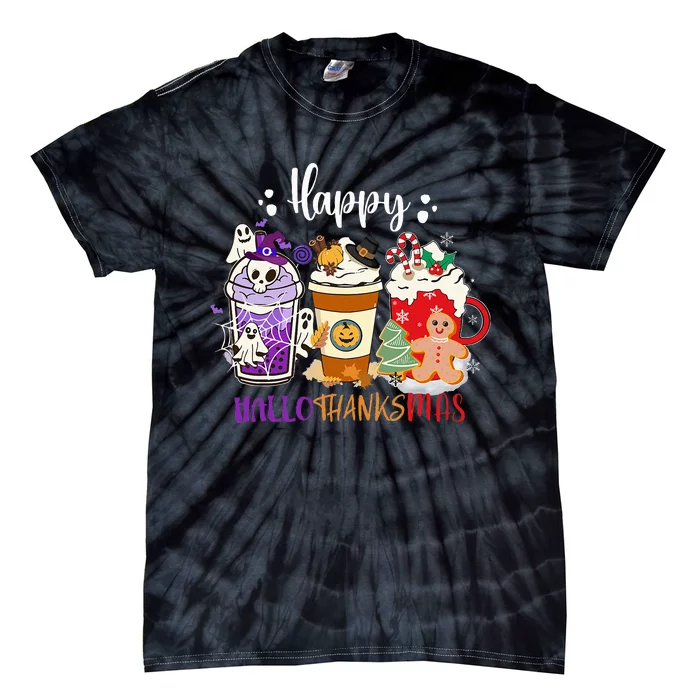 Halloween Thanksgiving Happy HalloThanksMas Coffee Latte Tie-Dye T-Shirt