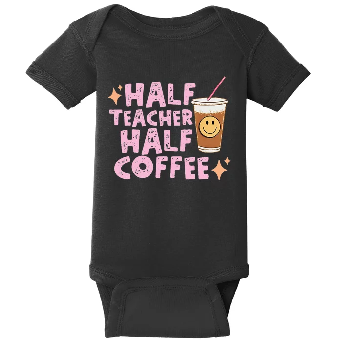 Half Teacher Half Coffee Groovy Teacher's Day Baby Bodysuit