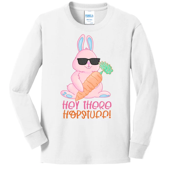 Hey There Hop Stuff Cute Bunny Kids Long Sleeve Shirt