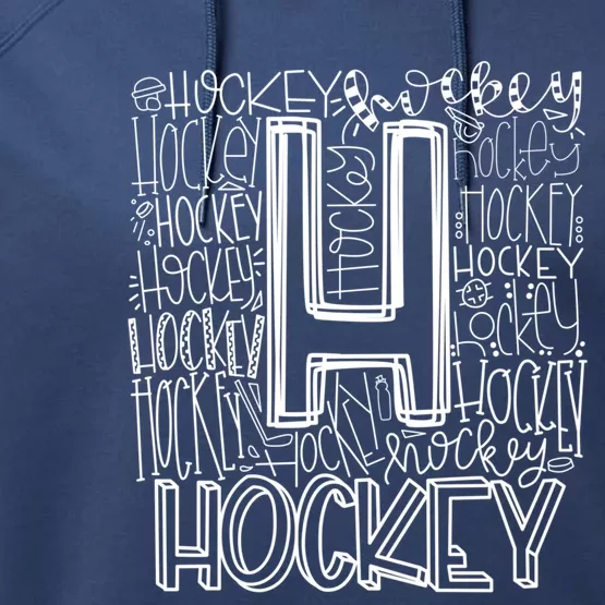 Hockey Typography Hockey Mom Ice Hockey Game Day Hockey Gift Performance Fleece Hoodie