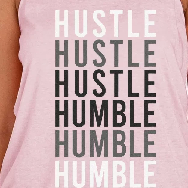 Hustle To Humble. Funny Transition Motivational Typography Women's Knotted Racerback Tank