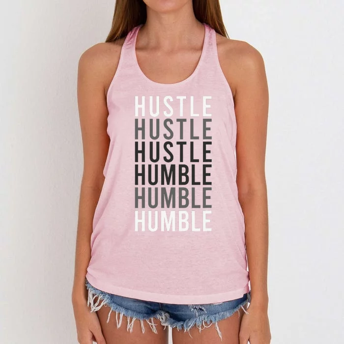 Hustle To Humble. Funny Transition Motivational Typography Women's Knotted Racerback Tank