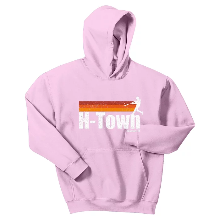 H Town Houston City Texas Baseball Vintage Stripes Kids Hoodie