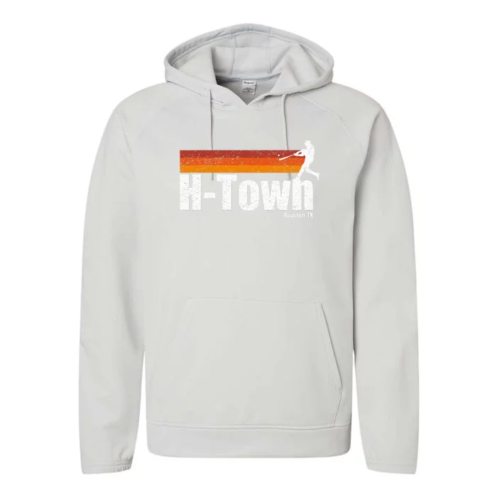 H Town Houston City Texas Baseball Vintage Stripes Performance Fleece Hoodie