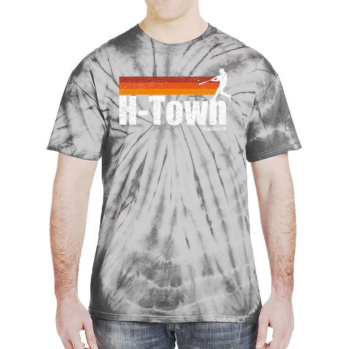 H Town Houston City Texas Baseball Vintage Stripes Tie-Dye T-Shirt