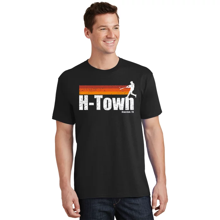 H Town Houston City Texas Baseball Vintage Stripes T-Shirt