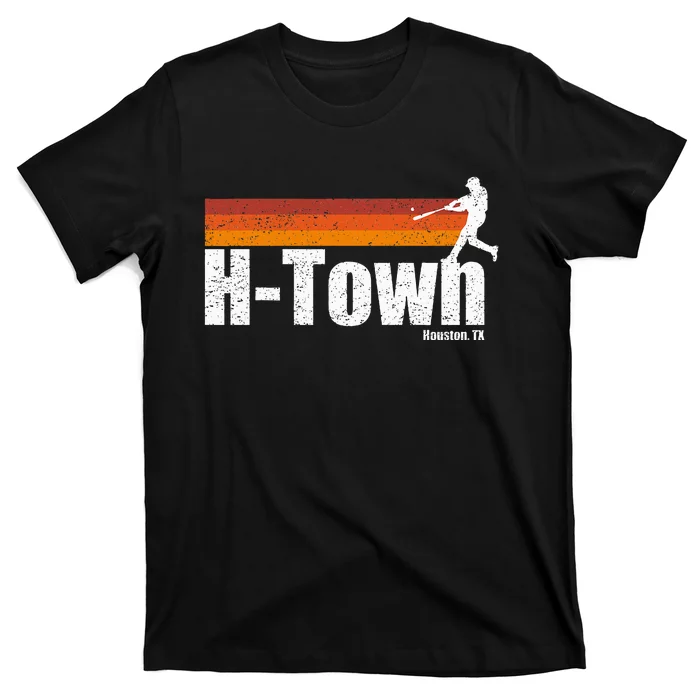 H Town Houston City Texas Baseball Vintage Stripes T-Shirt