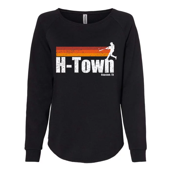 H Town Houston City Texas Baseball Vintage Stripes Womens California Wash Sweatshirt