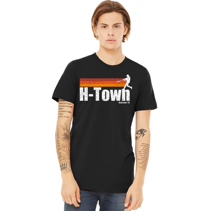 H Town Houston City Texas Baseball Vintage Stripes Premium T-Shirt