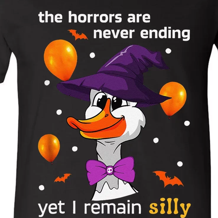 Halloween The Horrors Are Never Ending Yet I Remain Silly V-Neck T-Shirt