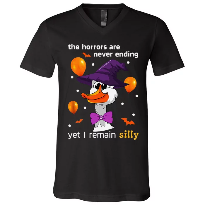 Halloween The Horrors Are Never Ending Yet I Remain Silly V-Neck T-Shirt