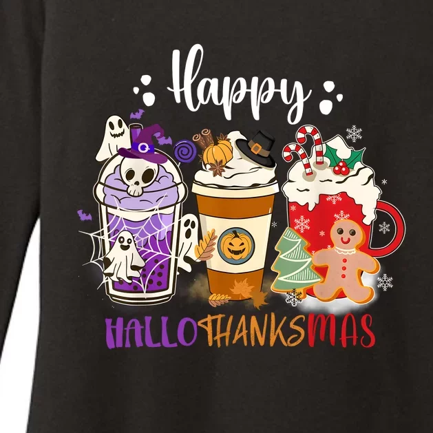 Halloween Thanksgiving Happy HalloThanksMas Coffee Latte Womens CVC Long Sleeve Shirt