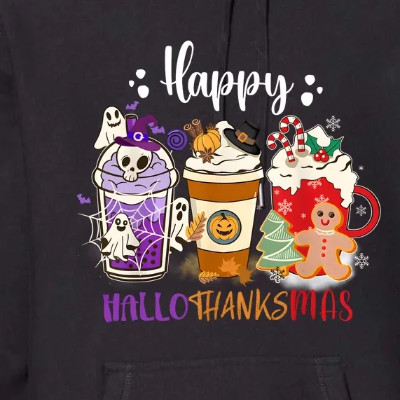 Halloween Thanksgiving Happy HalloThanksMas Coffee Latte Premium Hoodie