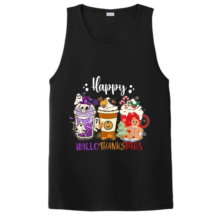 Halloween Thanksgiving Happy HalloThanksMas Coffee Latte Performance Tank