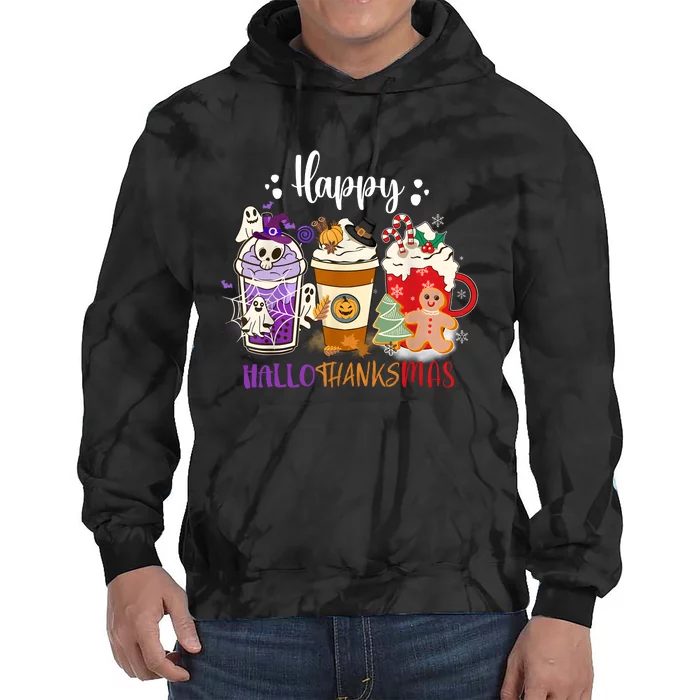 Halloween Thanksgiving Happy HalloThanksMas Coffee Latte Tie Dye Hoodie