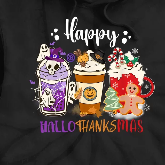 Halloween Thanksgiving Happy HalloThanksMas Coffee Latte Tie Dye Hoodie