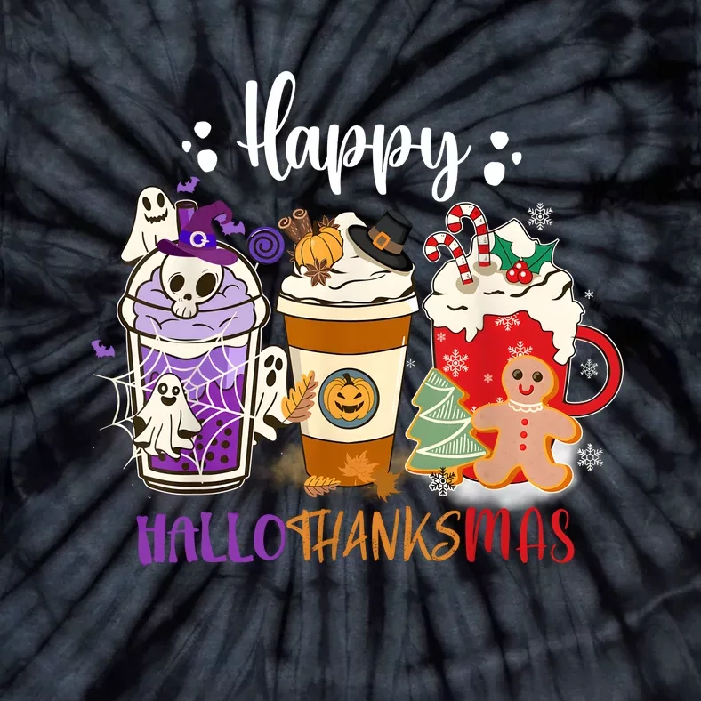 Halloween Thanksgiving Happy HalloThanksMas Coffee Latte Tie-Dye T-Shirt