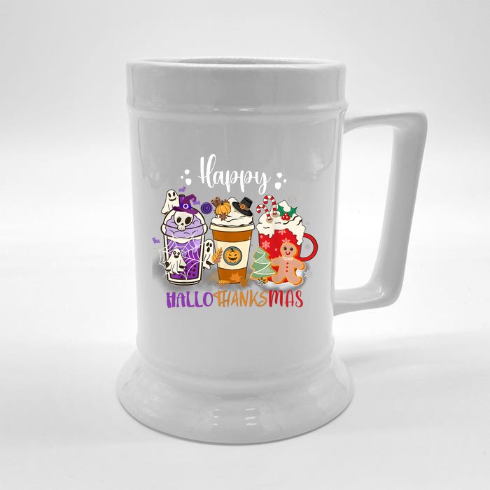 Halloween Thanksgiving Happy HalloThanksMas Coffee Latte Front & Back Beer Stein