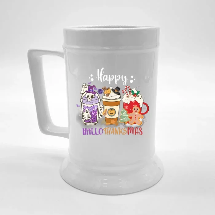 Halloween Thanksgiving Happy HalloThanksMas Coffee Latte Front & Back Beer Stein