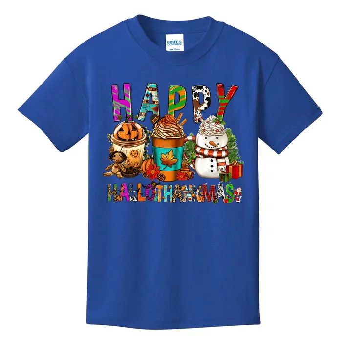 Halloween Thanksgiving Happy Hallothanksmas Coffee Latte Gift Kids T-Shirt