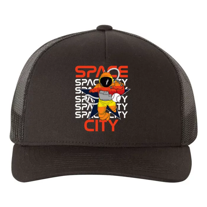 H Town Houston Space City Vintage Baseball Astronaut Yupoong Adult 5-Panel Trucker Hat