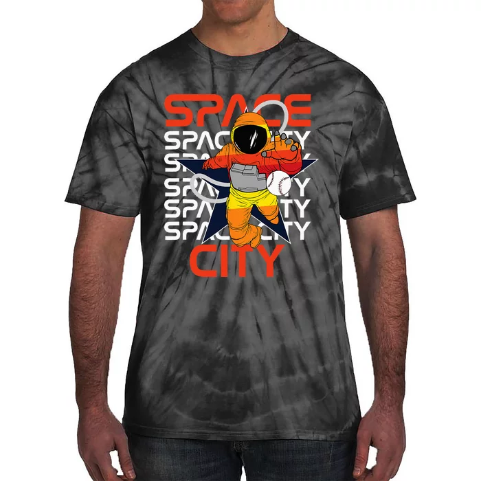 H Town Houston Space City Vintage Baseball Astronaut Tie-Dye T-Shirt