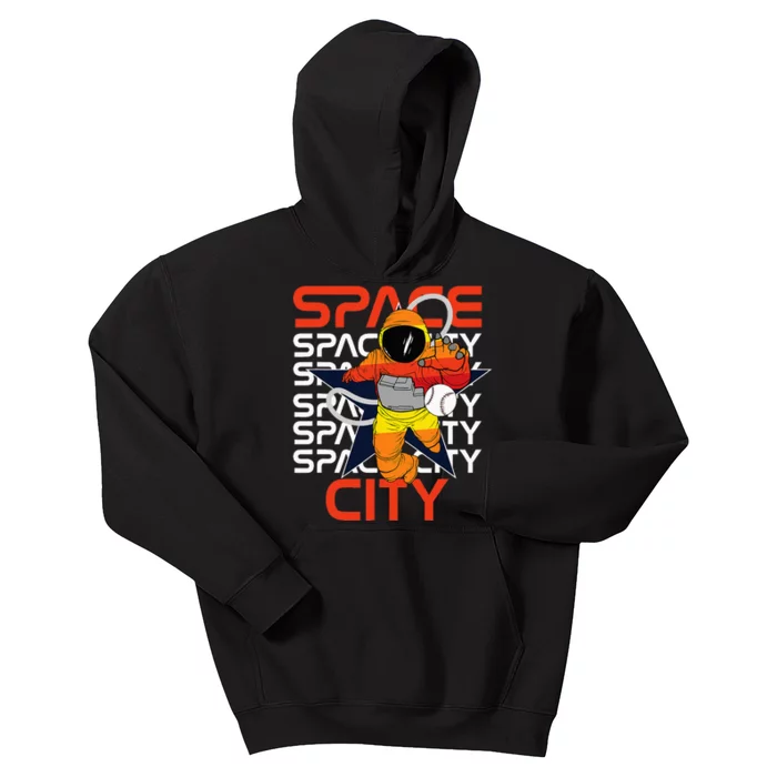 H Town Houston Space City Vintage Baseball Astronaut Kids Hoodie