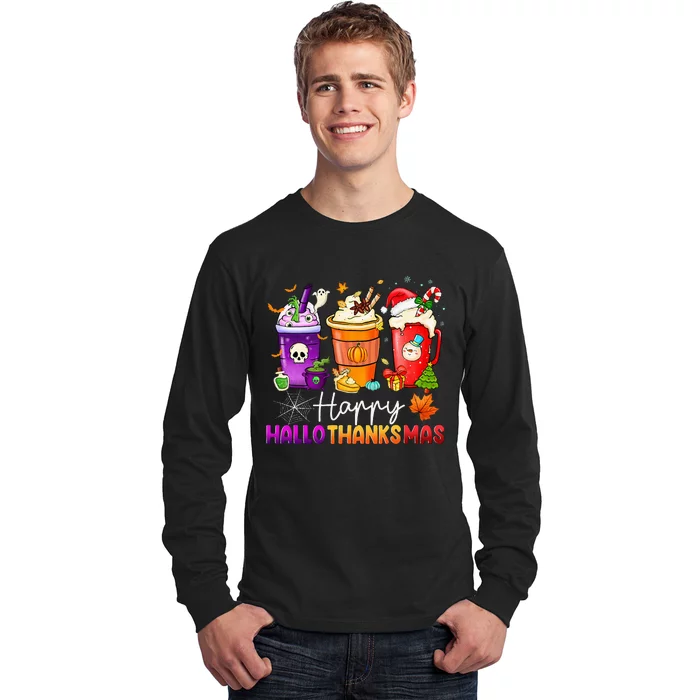 Halloween Thanksgiving Happy Hallothanksmas Coffee Latte Long Sleeve Shirt