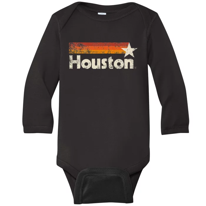 Houston Texas Houston Stripes Strong Old 70s 80s 90s Baby Long Sleeve Bodysuit