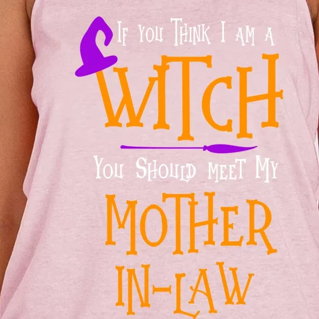 Halloween Think I Am A Witch Meet My Mother In Law Costume Meaningful Gift Women's Knotted Racerback Tank