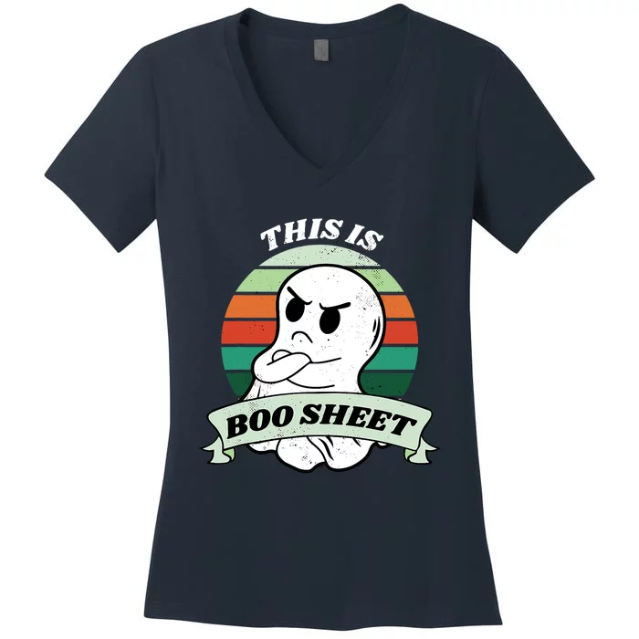 Halloween This Is Boo Sheet Ghost Halloween Costume Funny Women's V-Neck T-Shirt