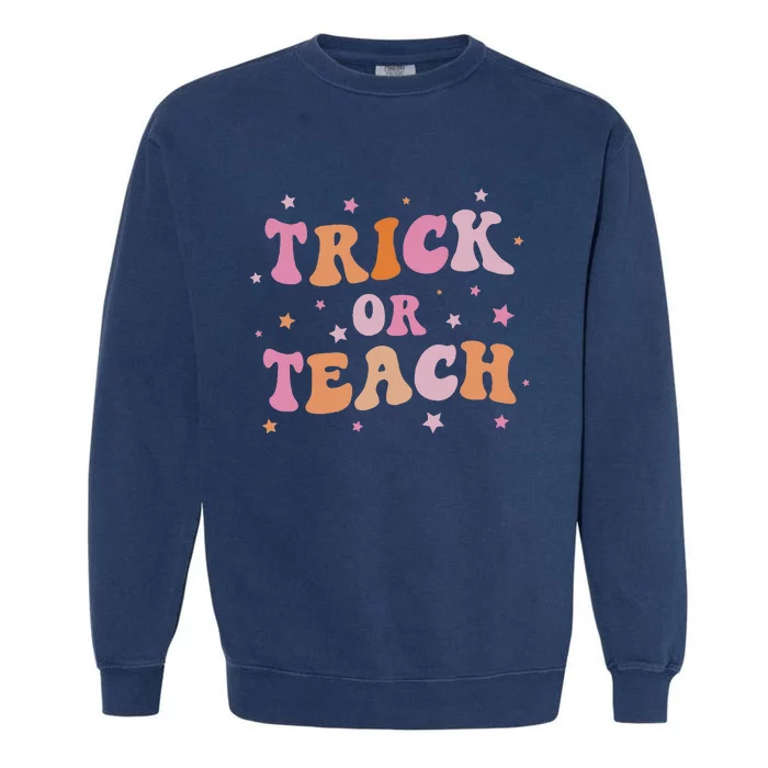 Halloween Teacher Life Retro Vintage Groovy Trick Garment-Dyed Sweatshirt