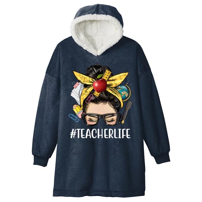 Hashtag Teacher Life Hair Bun Gift For Teacher Hooded Wearable Blanket