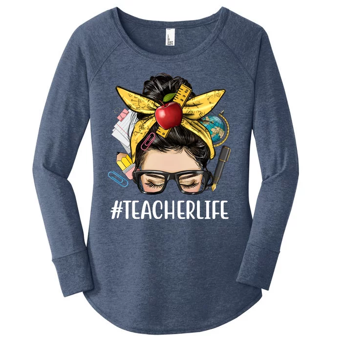 Hashtag Teacher Life Hair Bun Gift For Teacher Women's Perfect Tri Tunic Long Sleeve Shirt