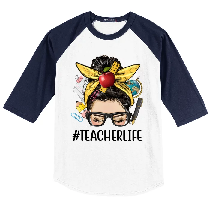 Hashtag Teacher Life Hair Bun Gift For Teacher Baseball Sleeve Shirt