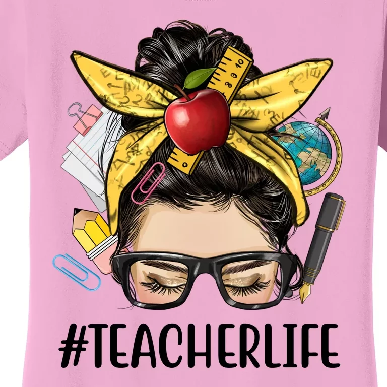 Hashtag Teacher Life Hair Bun Gift For Teacher Women's T-Shirt