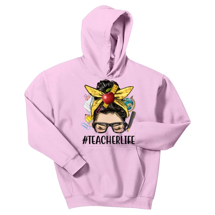 Hashtag Teacher Life Hair Bun Gift For Teacher Kids Hoodie