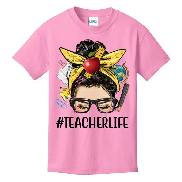 Hashtag Teacher Life Hair Bun Gift For Teacher Kids T-Shirt