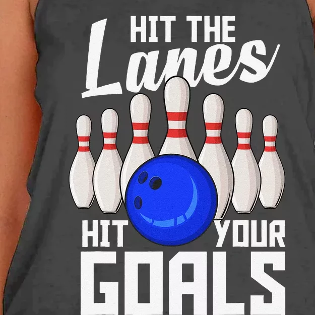 Hit The Lanes Hit Your Goals Bowling Women's Knotted Racerback Tank