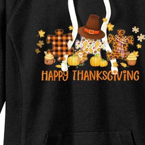 Happy Thanksgiving Leopard Autism Awareness Fall Autumn Women's Fleece Hoodie