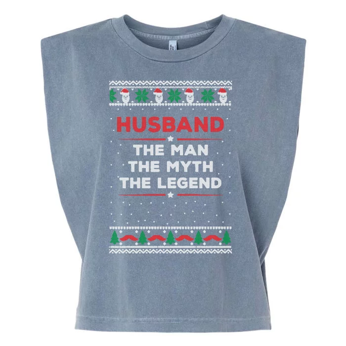 Husband The Man Myth The Legend Ugly Christmas Sweater Garment-Dyed Women's Muscle Tee