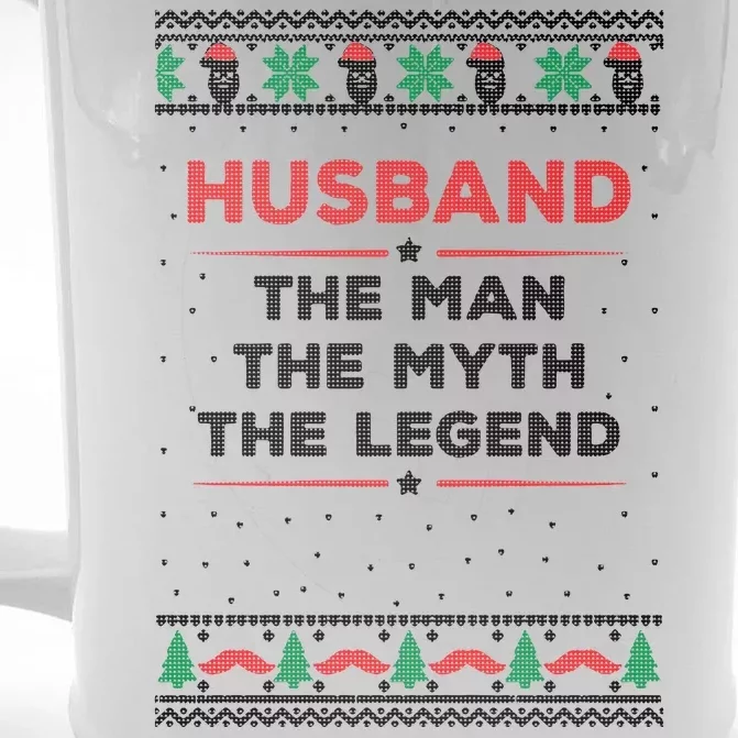 Husband The Man Myth The Legend Ugly Christmas Sweater Front & Back Beer Stein