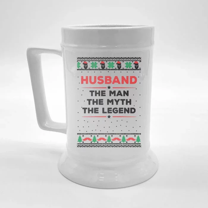 Husband The Man Myth The Legend Ugly Christmas Sweater Front & Back Beer Stein